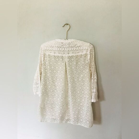 Anthropologie Embroidered Tulle Tunic By Vanessa Virginia, Ivory Top - Picture 5 of 7